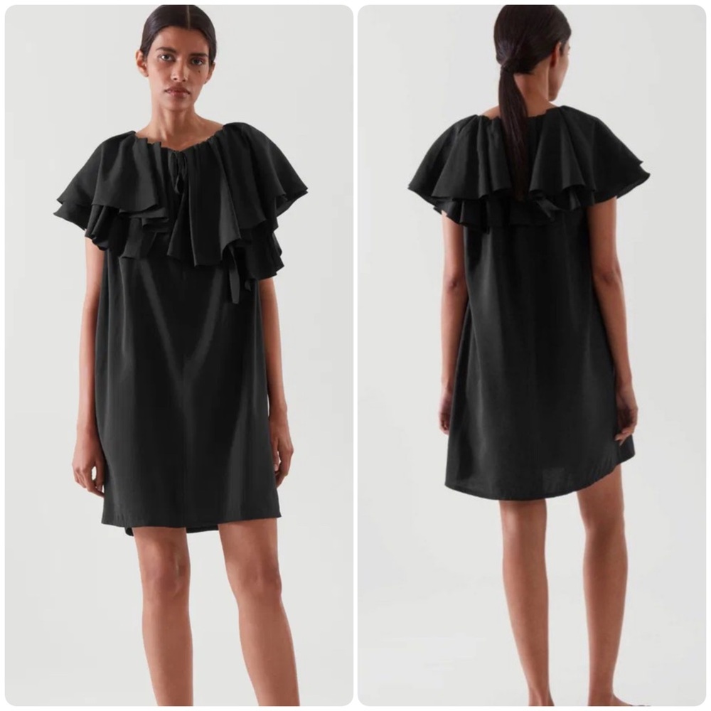 COS Ruffled Tunic Dress - Black (Size 4)
